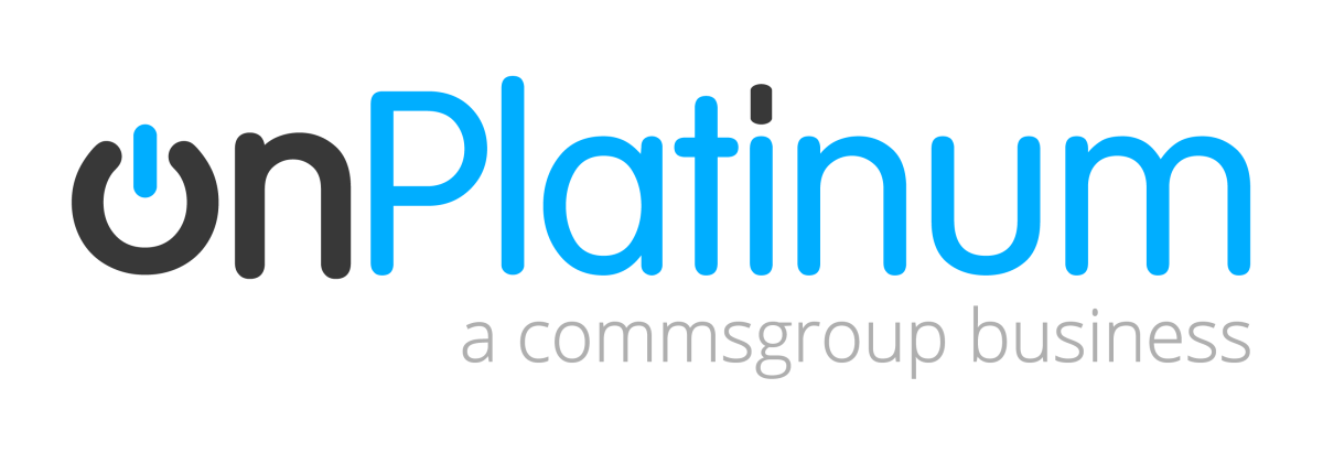 Onplatinum Logo wide a commsgroup business grey and blue